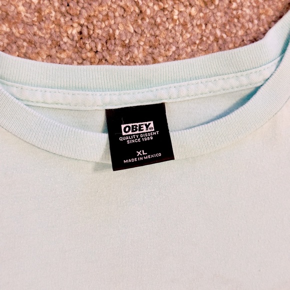 OBEY Worldwide Baby Blue Logo Cotton Short Sleeve Tee T-shirt Men’s Unisex Shirt - Picture 6 of 8